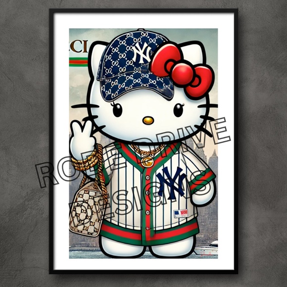 HELLO KITTY GUCCI YANKEES FASHION MASH 11X17 BY THE ARTIST DENARDAI - Picture 1 of 3
